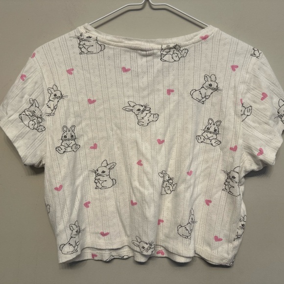 Messy Bun Bunny Print Crop Top - White and Pink Size XL - Picture 4 of 7